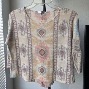 Blu Planet Patterned Beige and Pink Women's Top 3/4 Sleeves